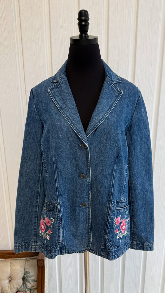 Veste en jeans brodée fleurie- medium