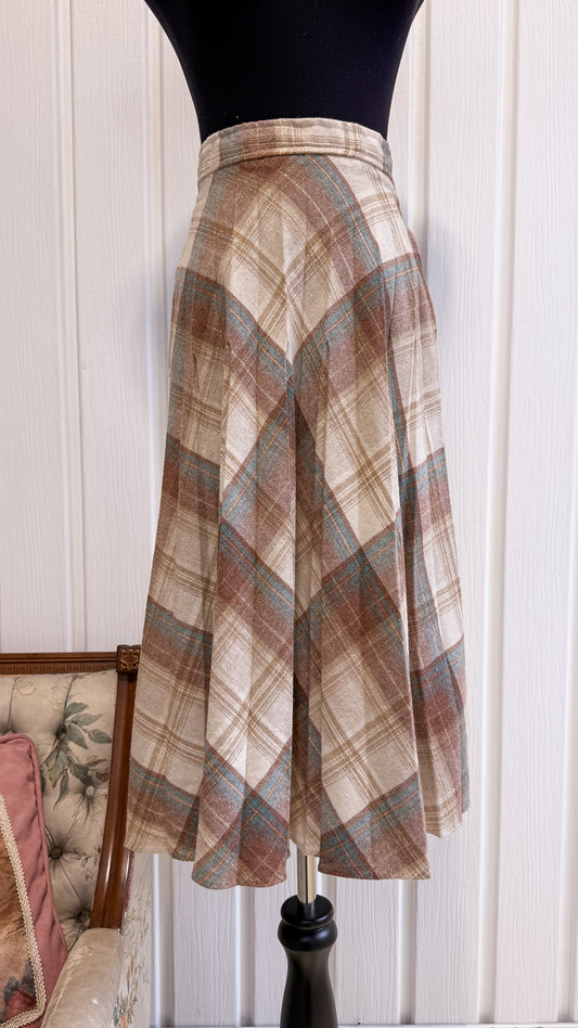 Jupe en lainage beige carreauté- small