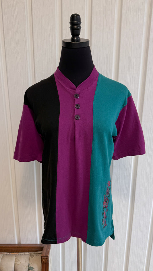 T-shirt mauve,turquoise et noir- small