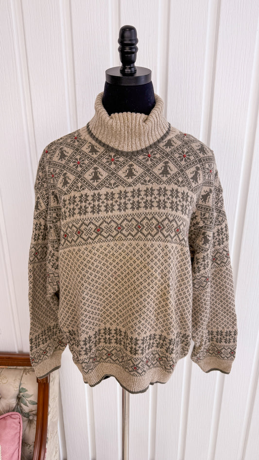 Chandail tricot beige col roulé- large