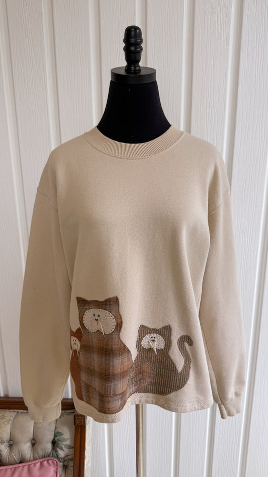 Chandail crewneck beige chats- small