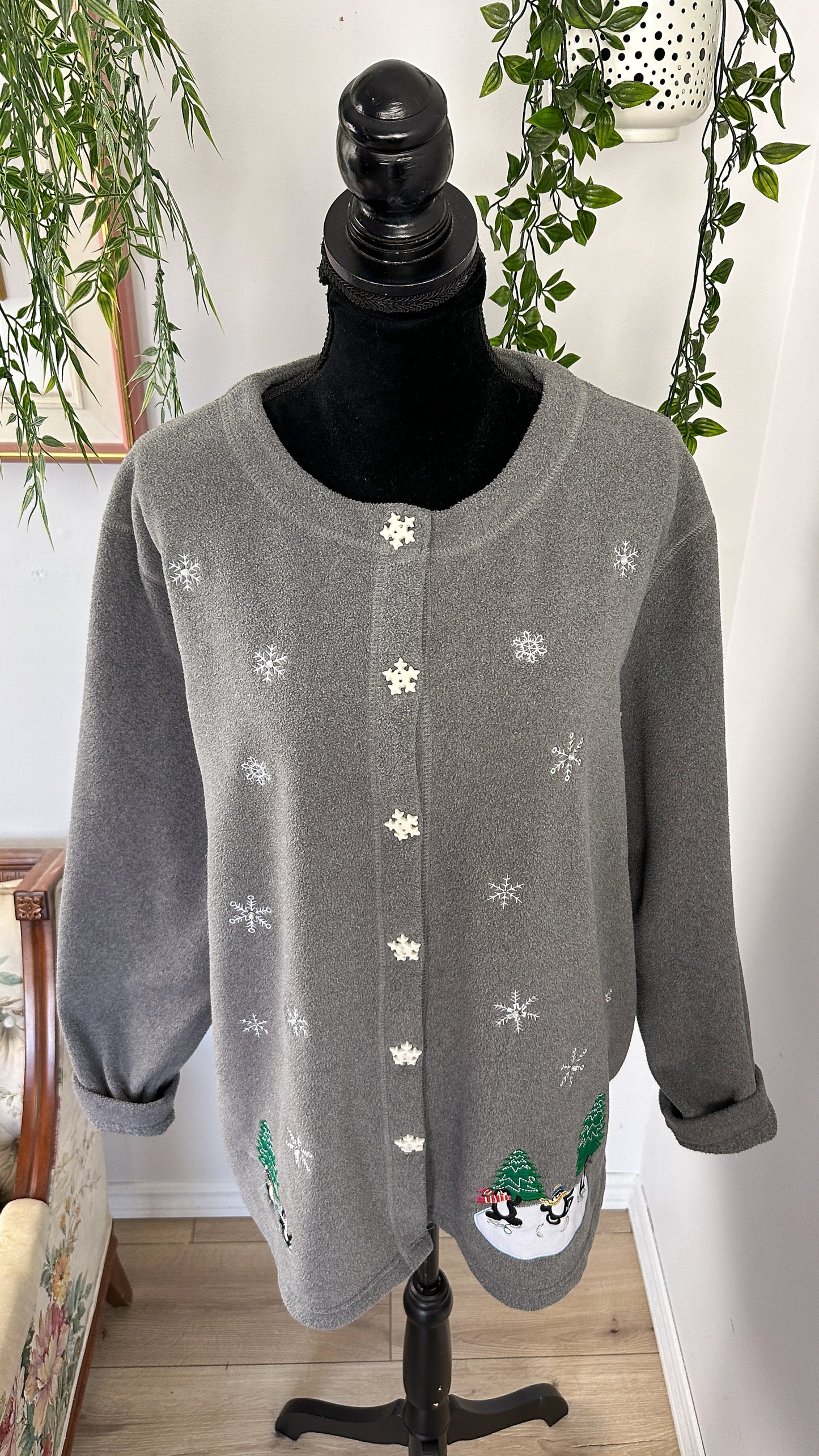 Gray fleece jacket with flakes - plus size