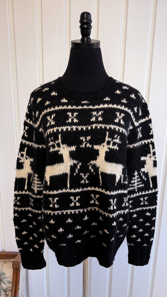 Chandail en tricot noir chevreuils- medium