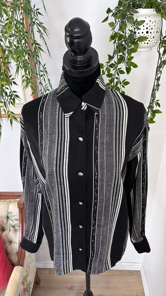 Black blouse with white stripes - medium