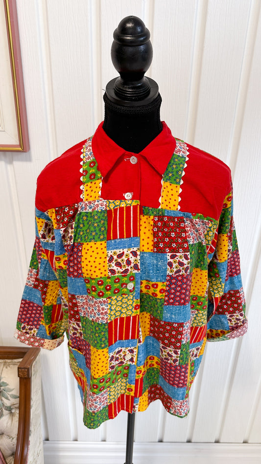 Red patchwork blouse - small