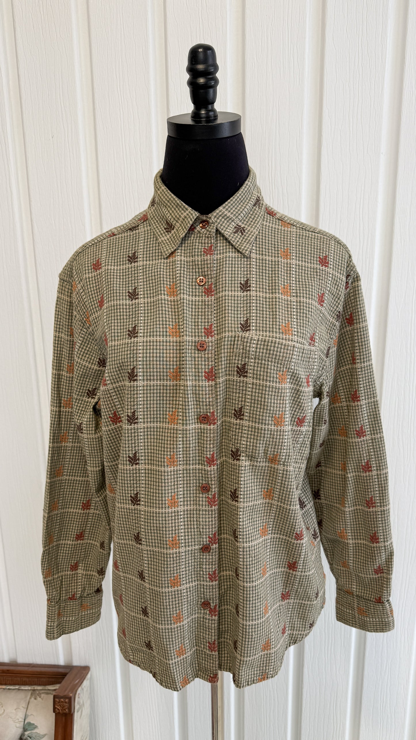 Chemisier carreauté vert motifs feuilles- small