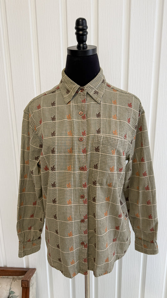 Chemisier carreauté vert motifs feuilles- small