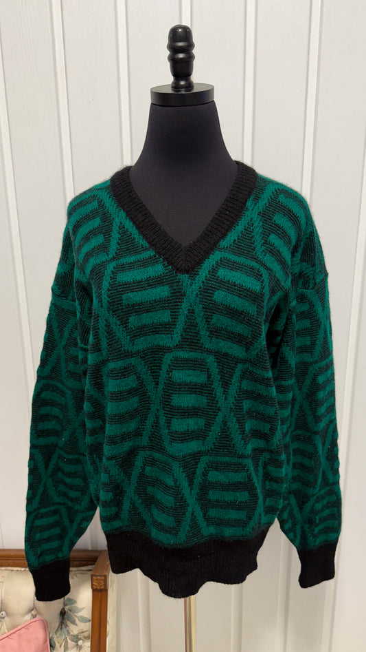 Chandail en tricot vert à motifs losanges- large