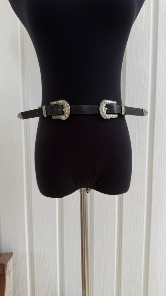 Ceinture noir deux boucles- medium