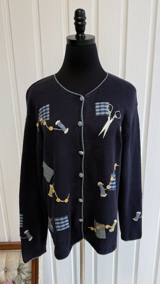 Cardigan tricot marine motifs couture- medium