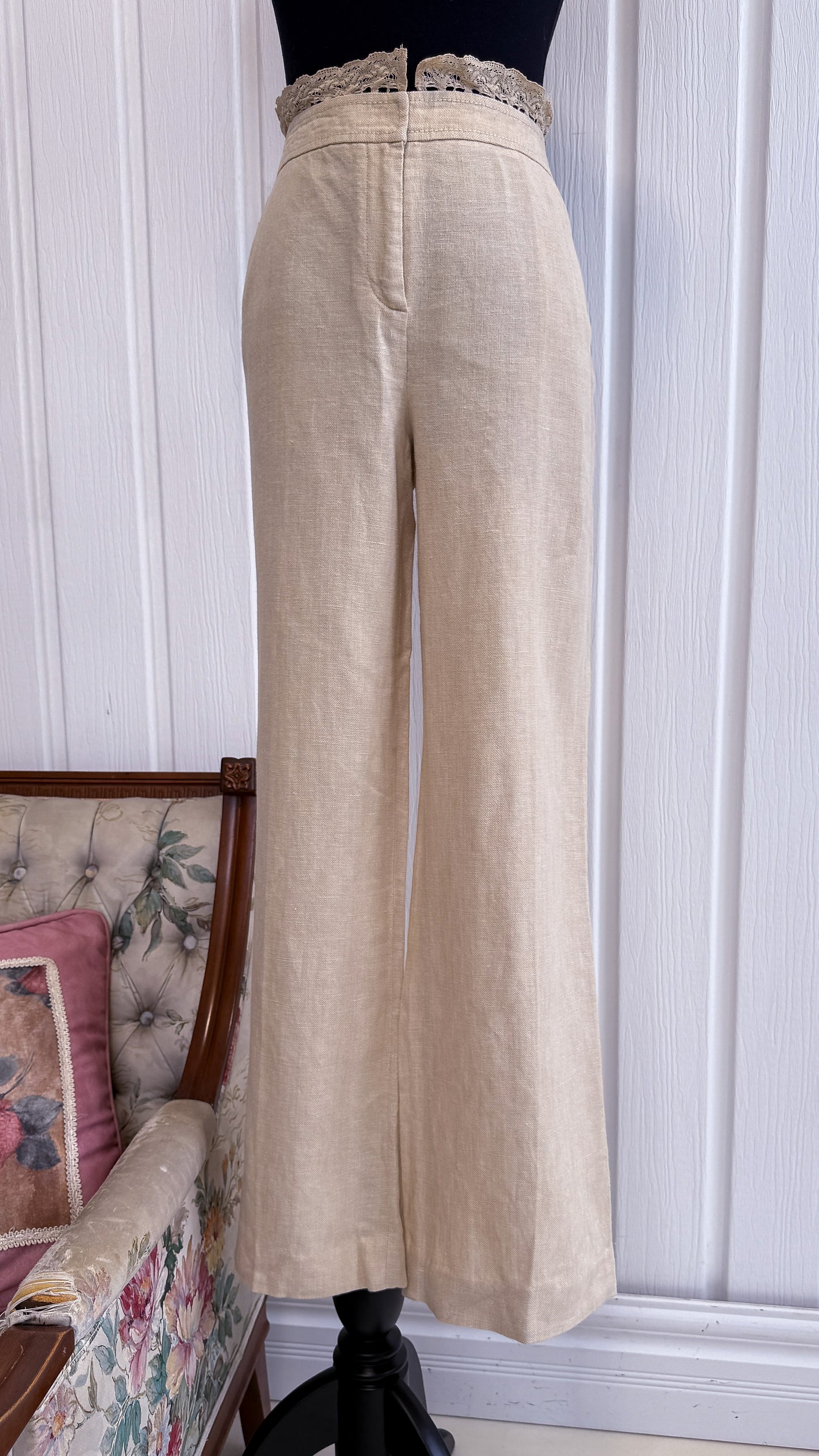 Pantalons en lin détails de dentelle- medium