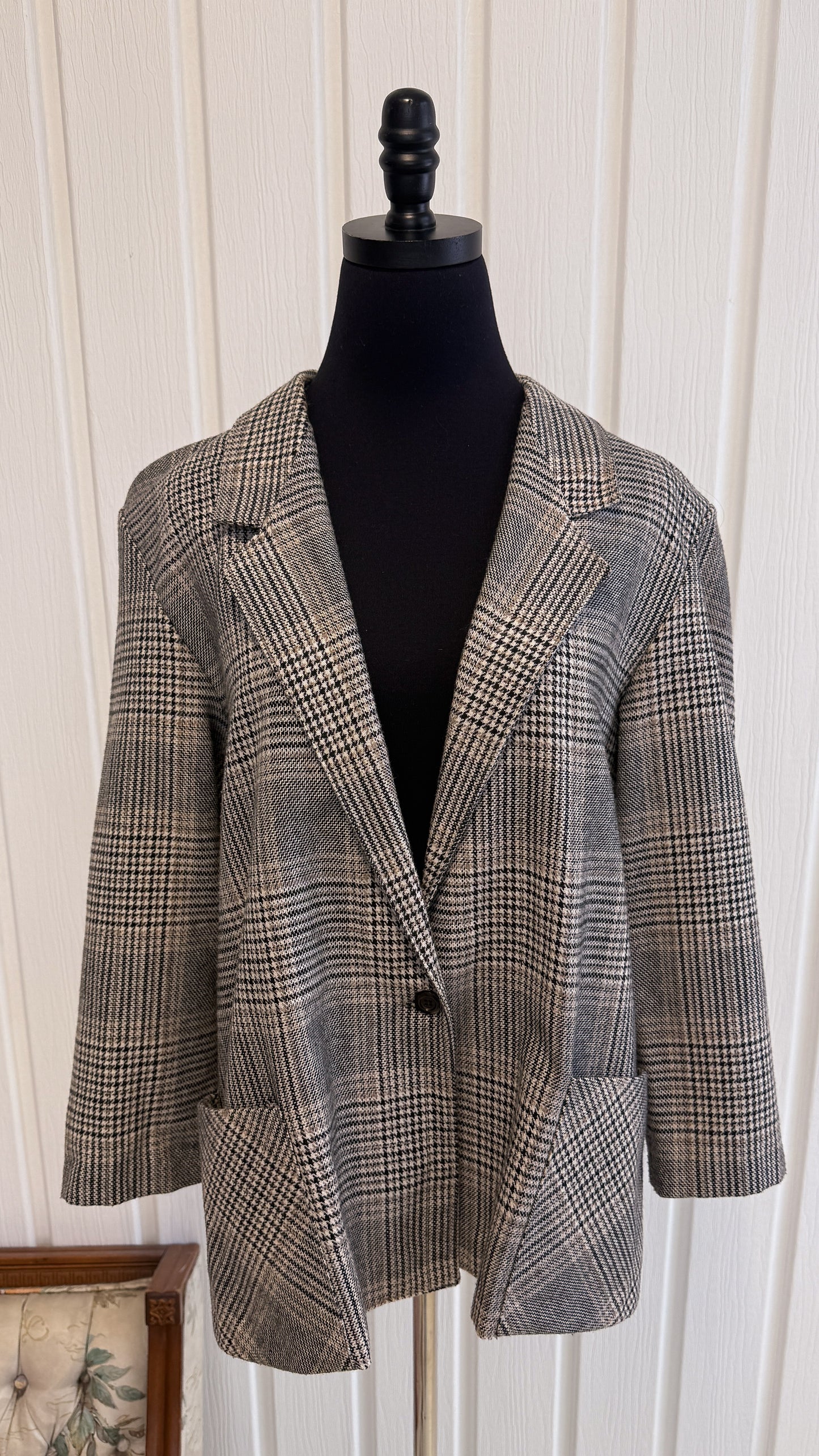 Blazer carreauté noir,beige et blanc- large