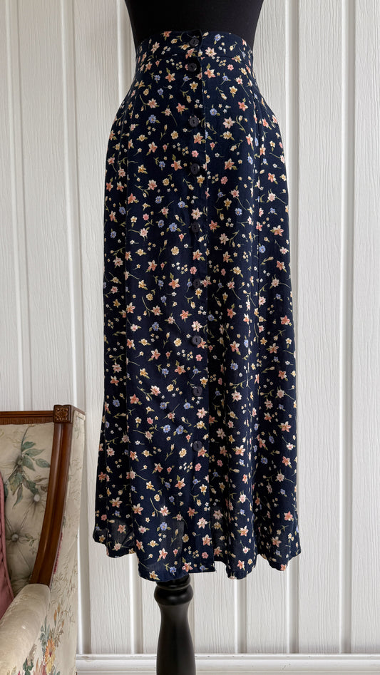 Jupe marine fleurie à boutons- small