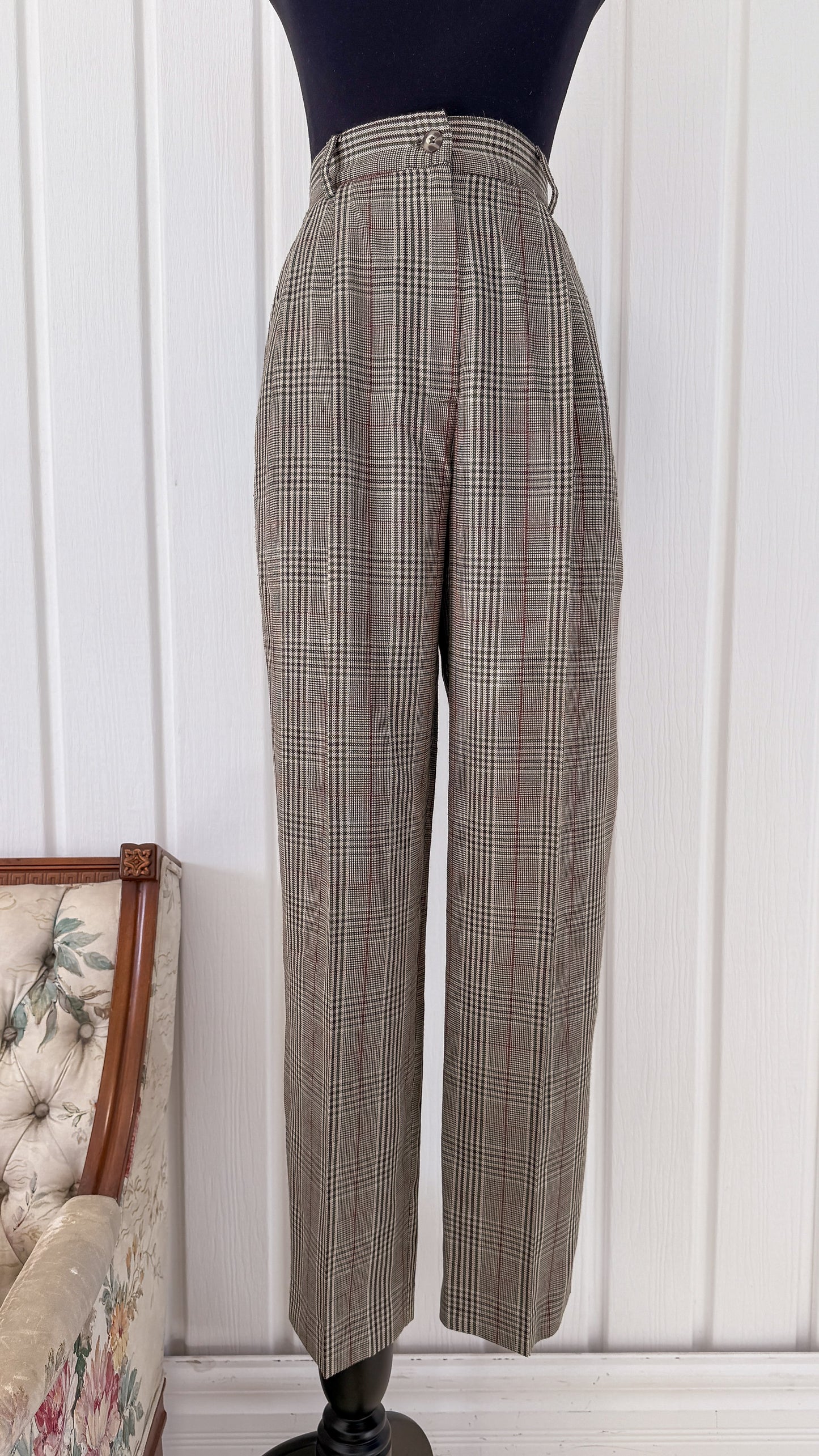 Pantalons beige carreauté rouge et vert- small