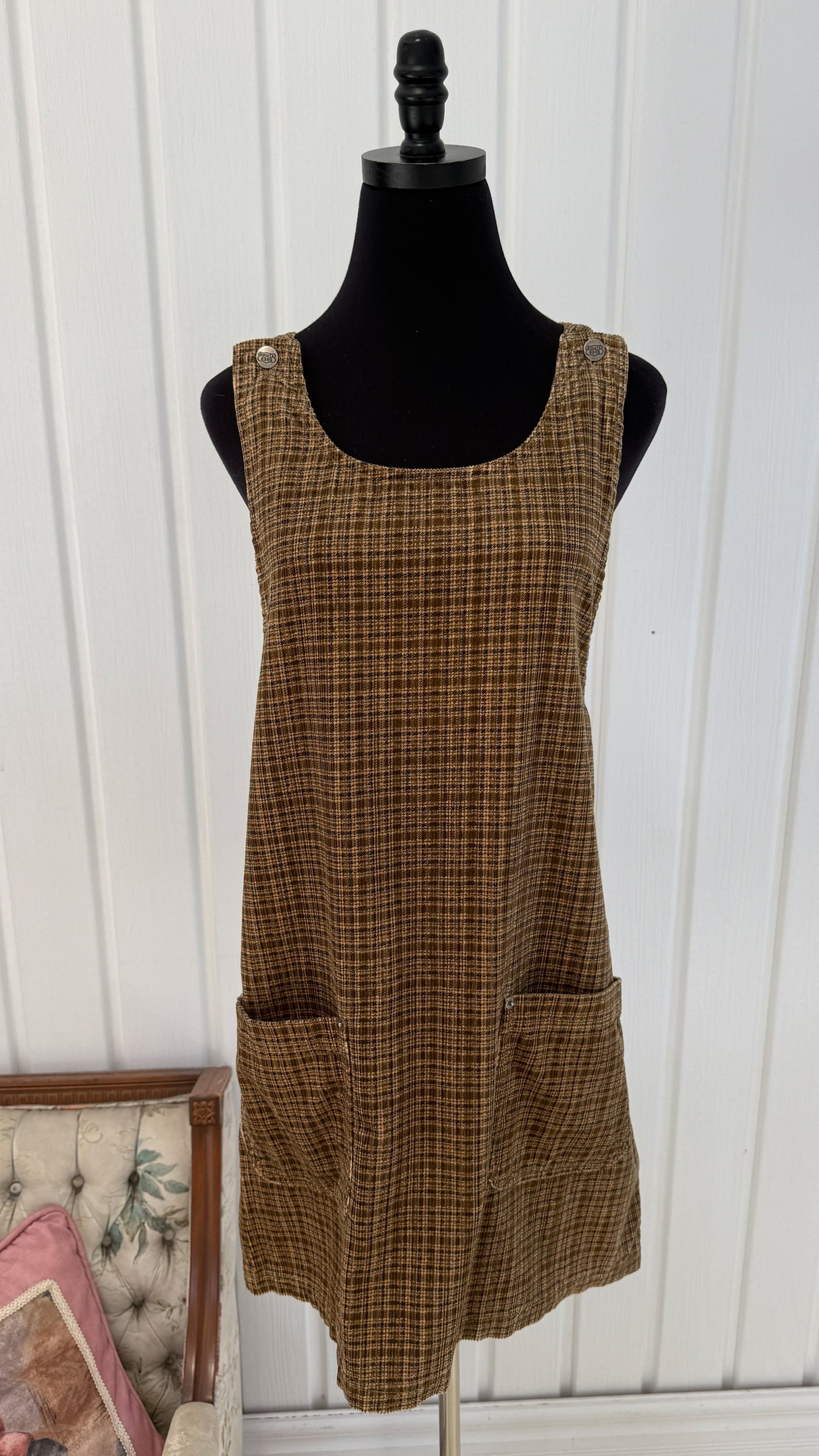 Robe en corduroy carreauté beige et brune- large