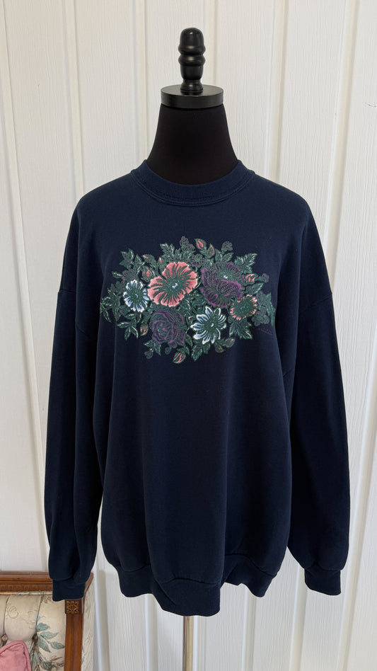 Chandail crewneck marine fleuris- large