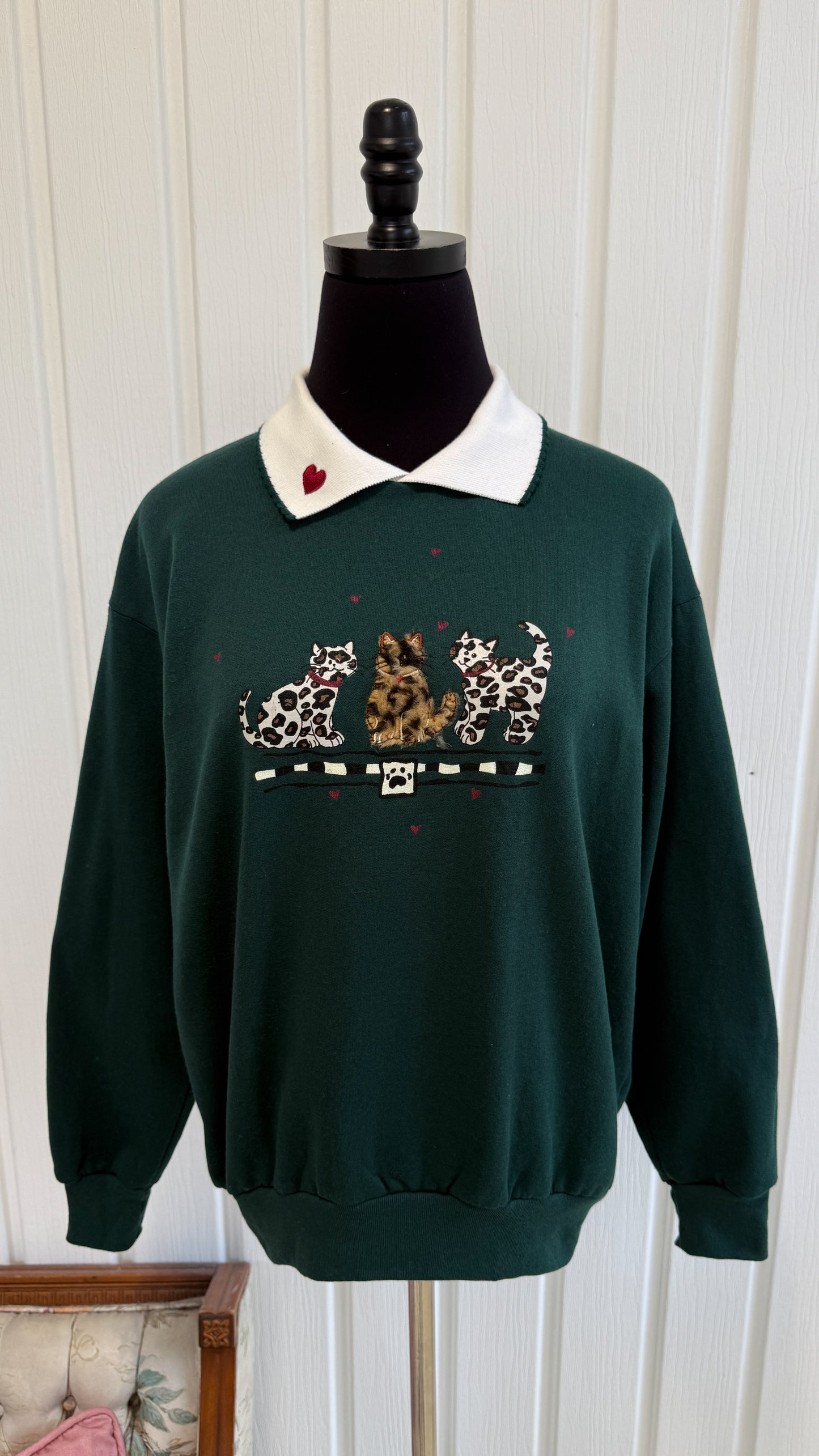 Chandail crewneck vert chats- small
