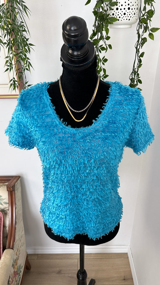 Blue furry t-shirt - large