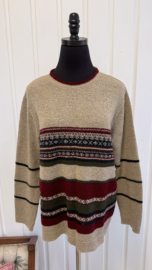 Chandail tricot beige rayé - large