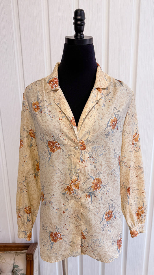 Chemisier beige et bleu fleuris- large