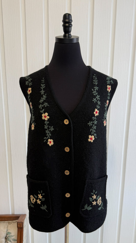 Gilet en tricot noir fleuri- large