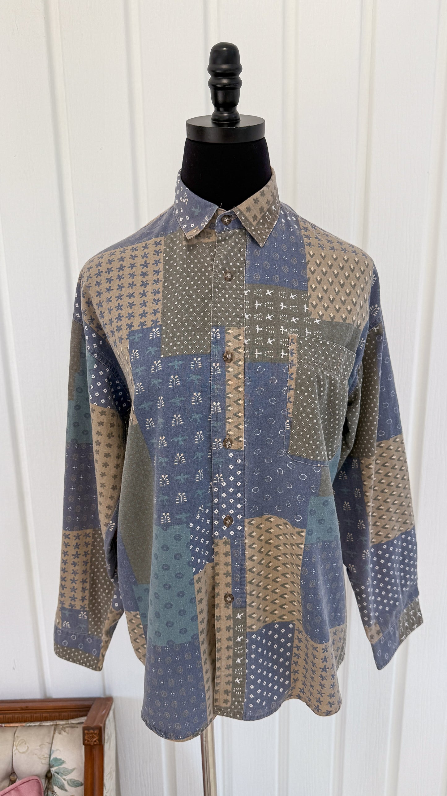 Chemisier a motifs bleu et beige- medium