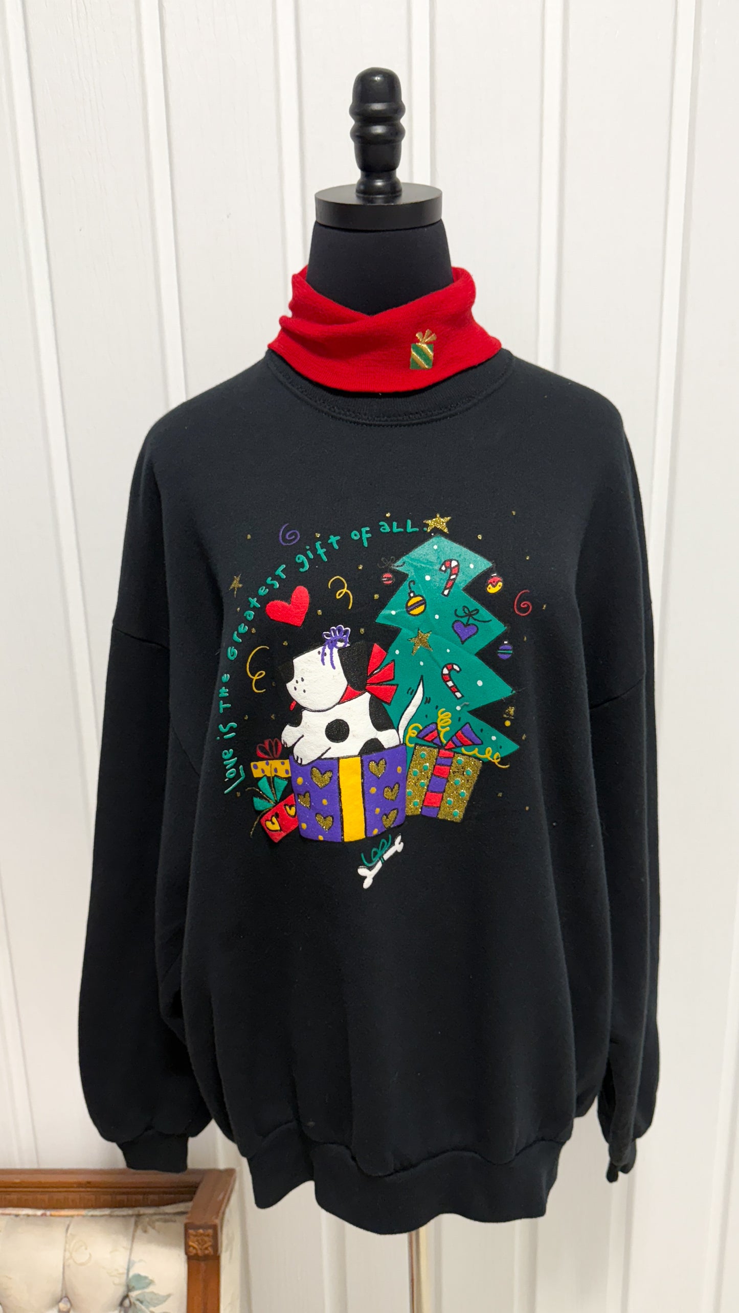 Chandail crewneck noir sapin et chien- large