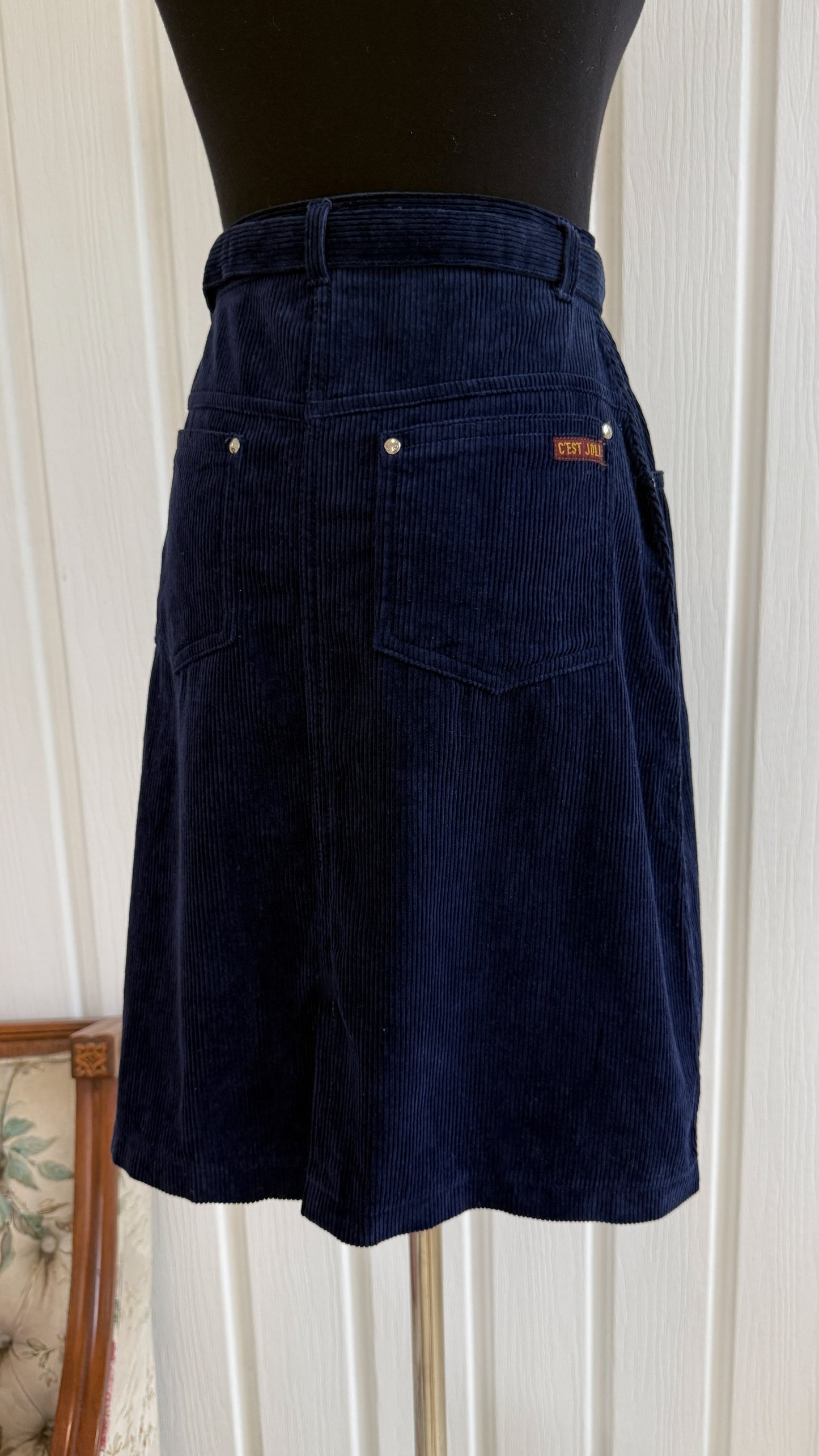 Jupe en corduroy marine à ceinture- x-small