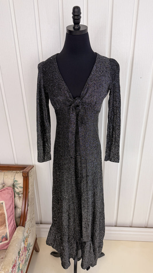 Black and silver shiny long dress - small