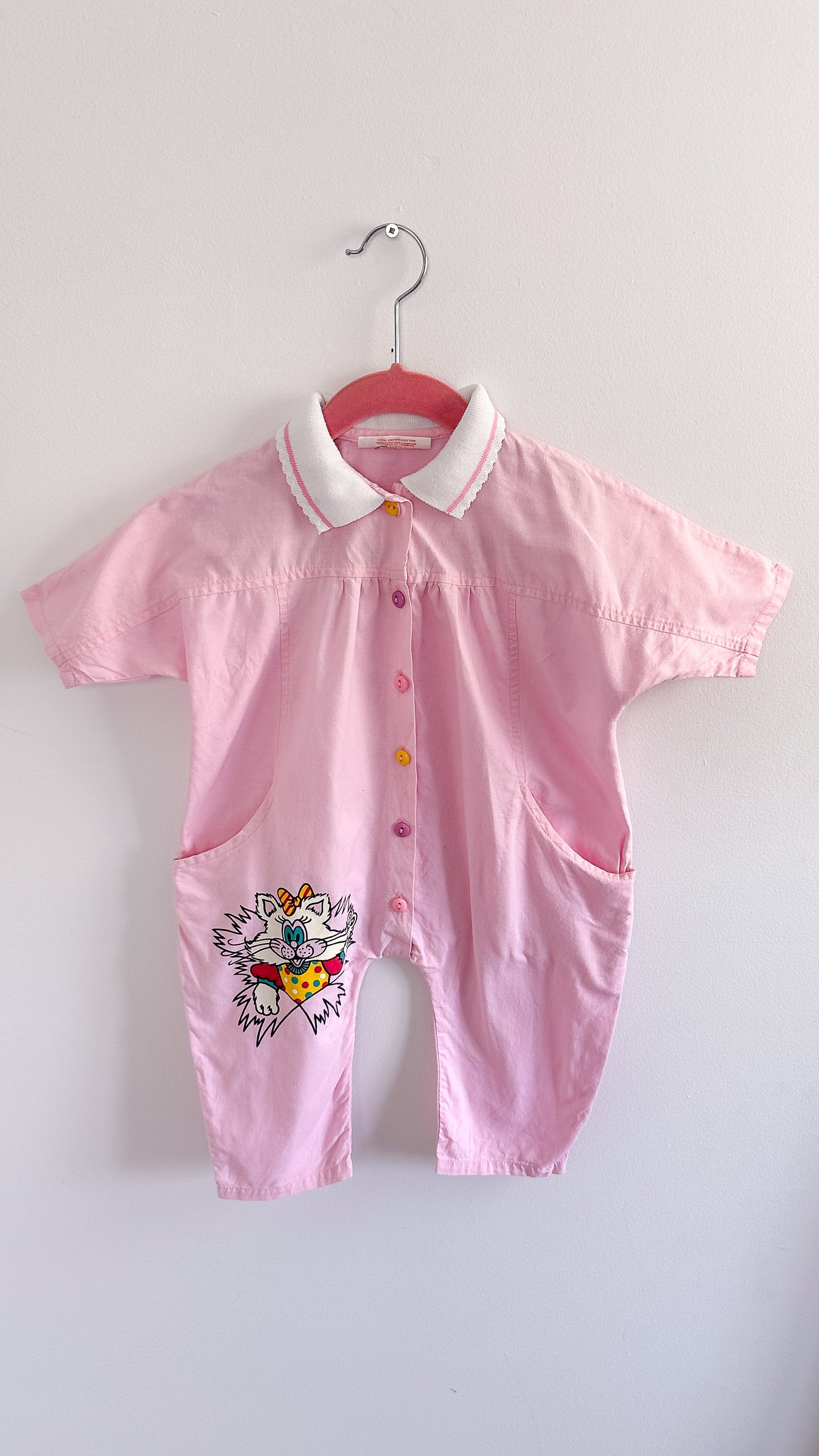 Children-pink “cat” jumpsuit - 12m