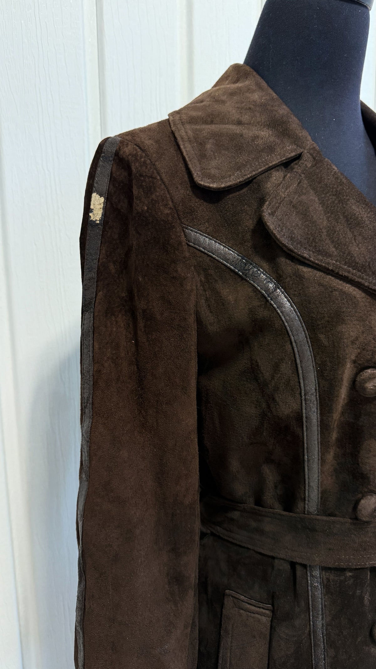 Manteau en suède brun long- small