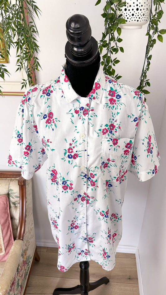 White blouse with pink flowers - large
