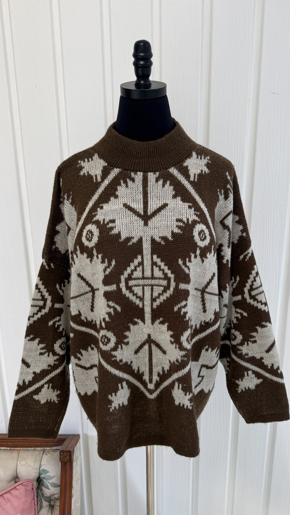 Chandail tricot brun et beige- x-large