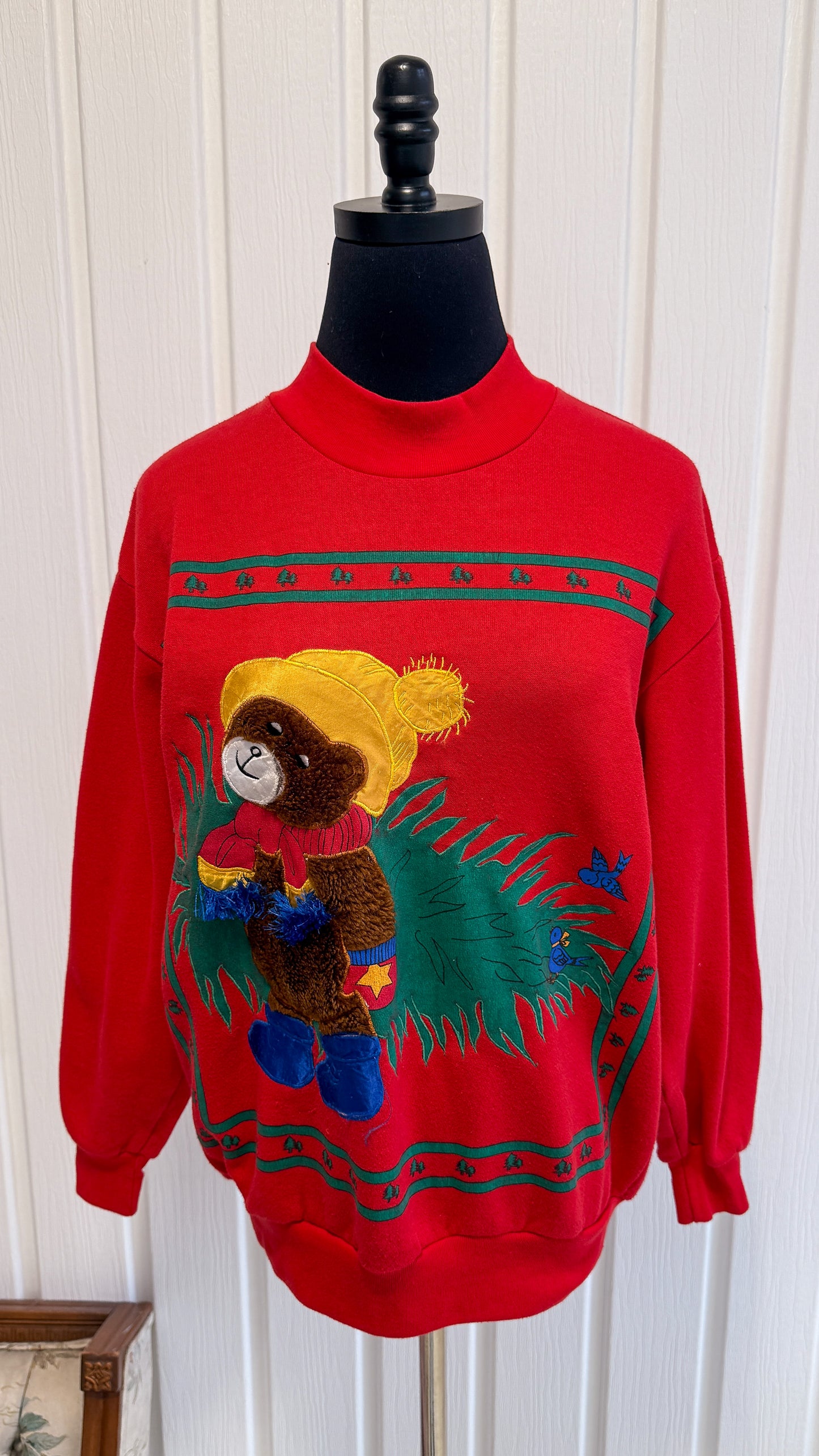 Chandail crewneck rouge ourson- small