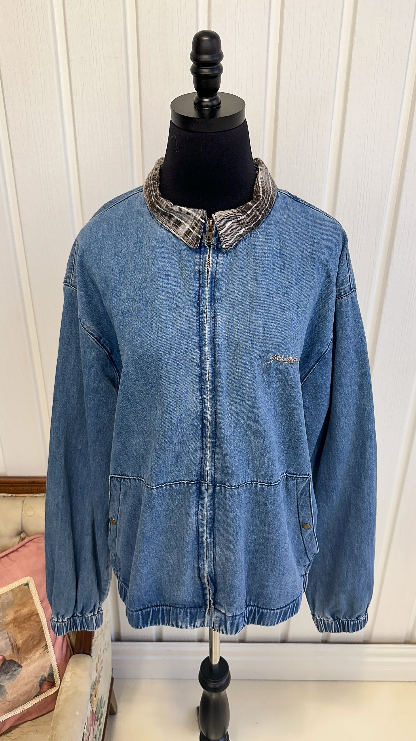 Checked collar denim jacket - xx-large