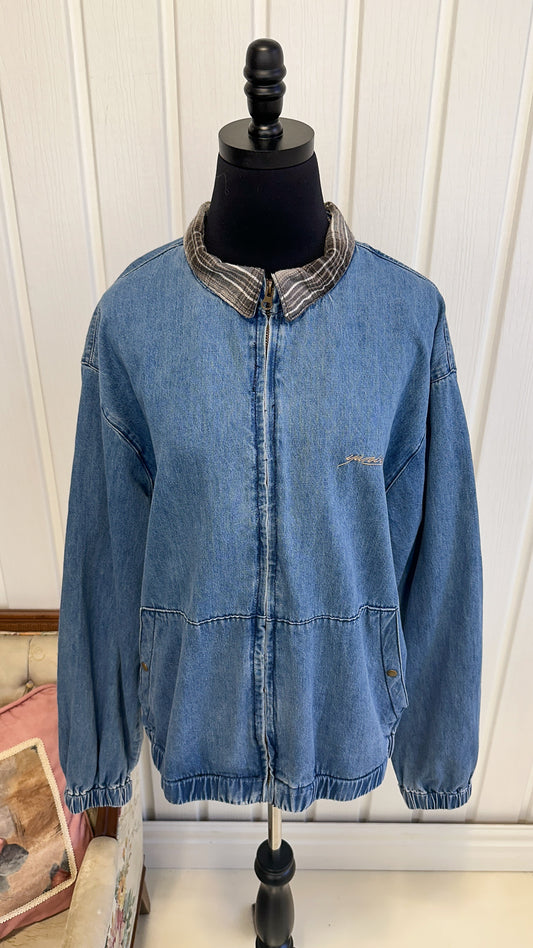 Checked collar denim jacket - xx-large