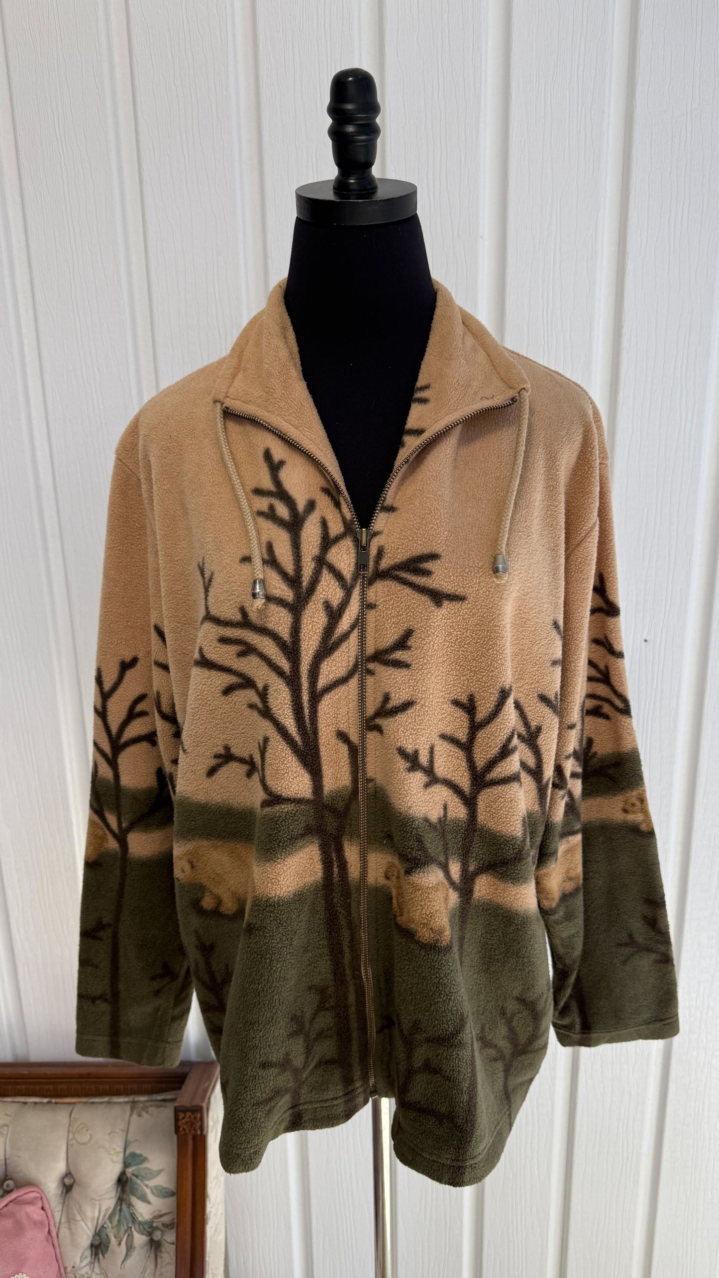 Veste en polar beige et vert oursons- large