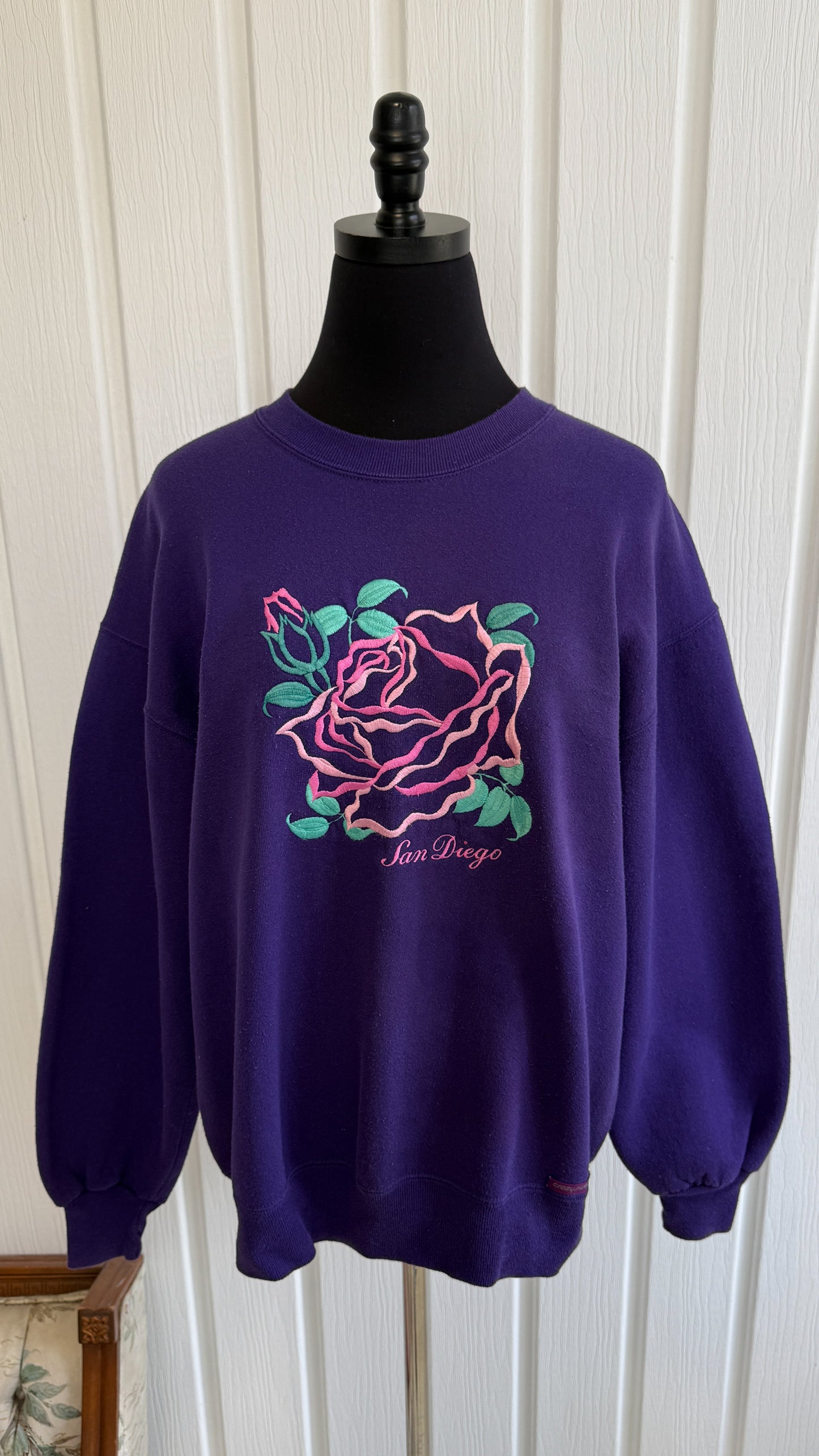 Chandail crewneck mauve fleurs- large