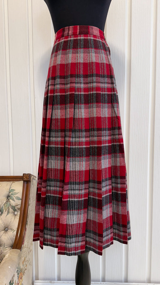 Jupe en lainage carreauté rouge et gris- medium
