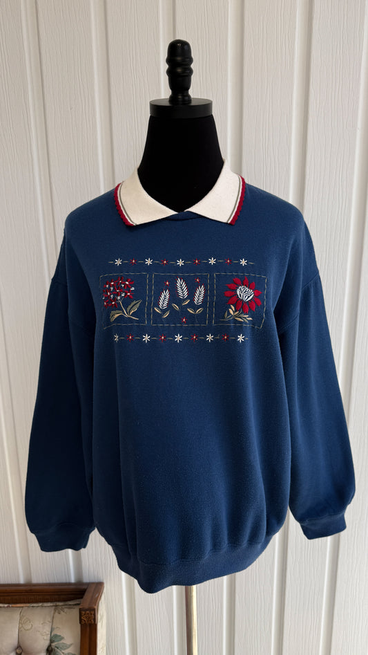 Chandail crewneck bleu fleuris- large