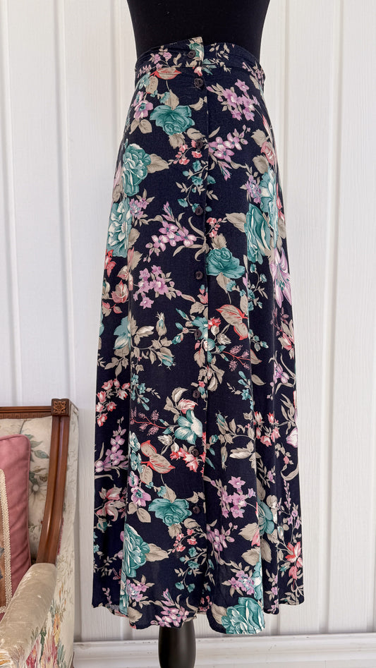 Jupe marine fleurie bleu et mauve- medium