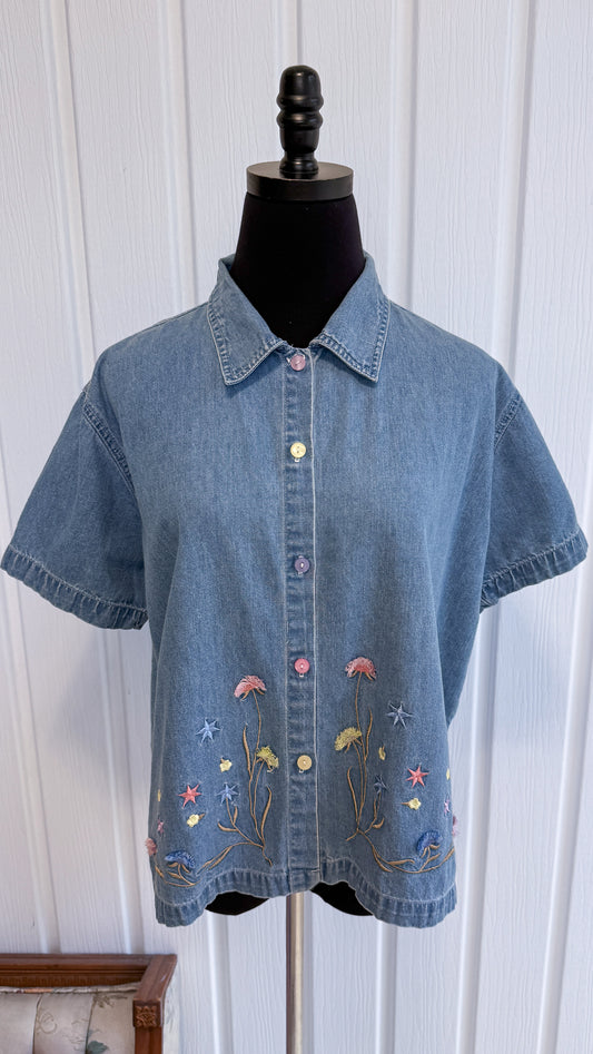 Chemisier en denim fleuris- large