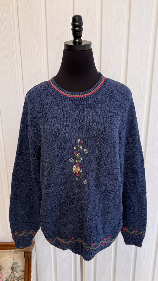 Chandail tricot bleu écureuil- medium