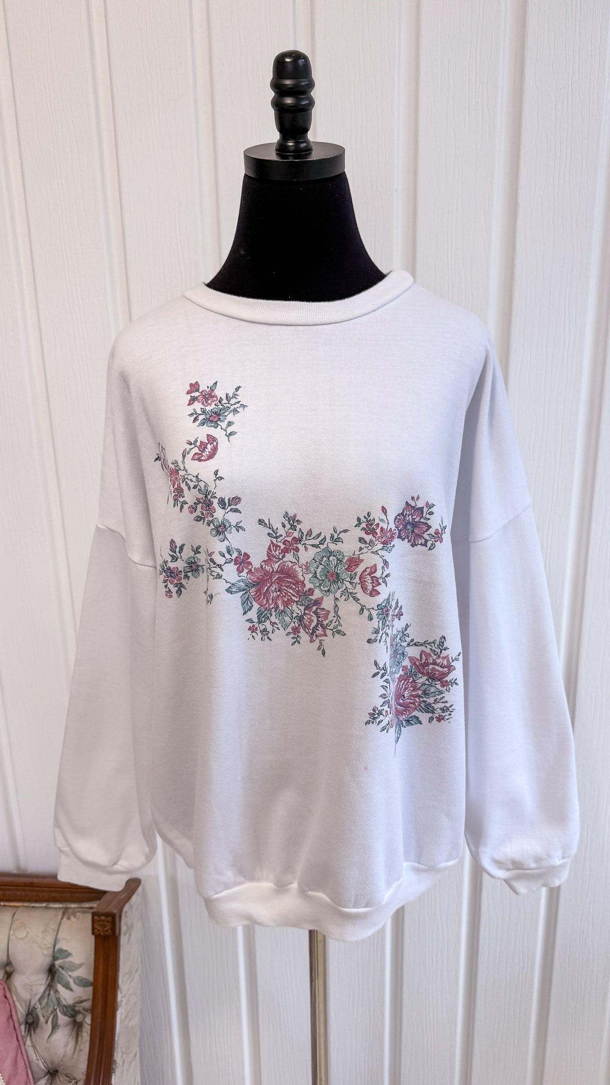 Chandail crewneck blanc fleuris- x-large