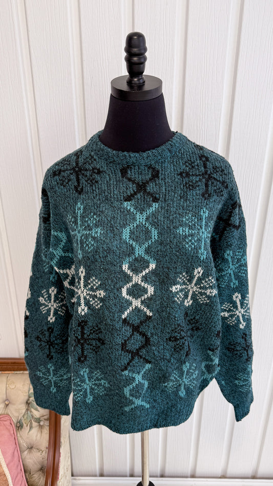 Chandail tricot bleu flocons- medium