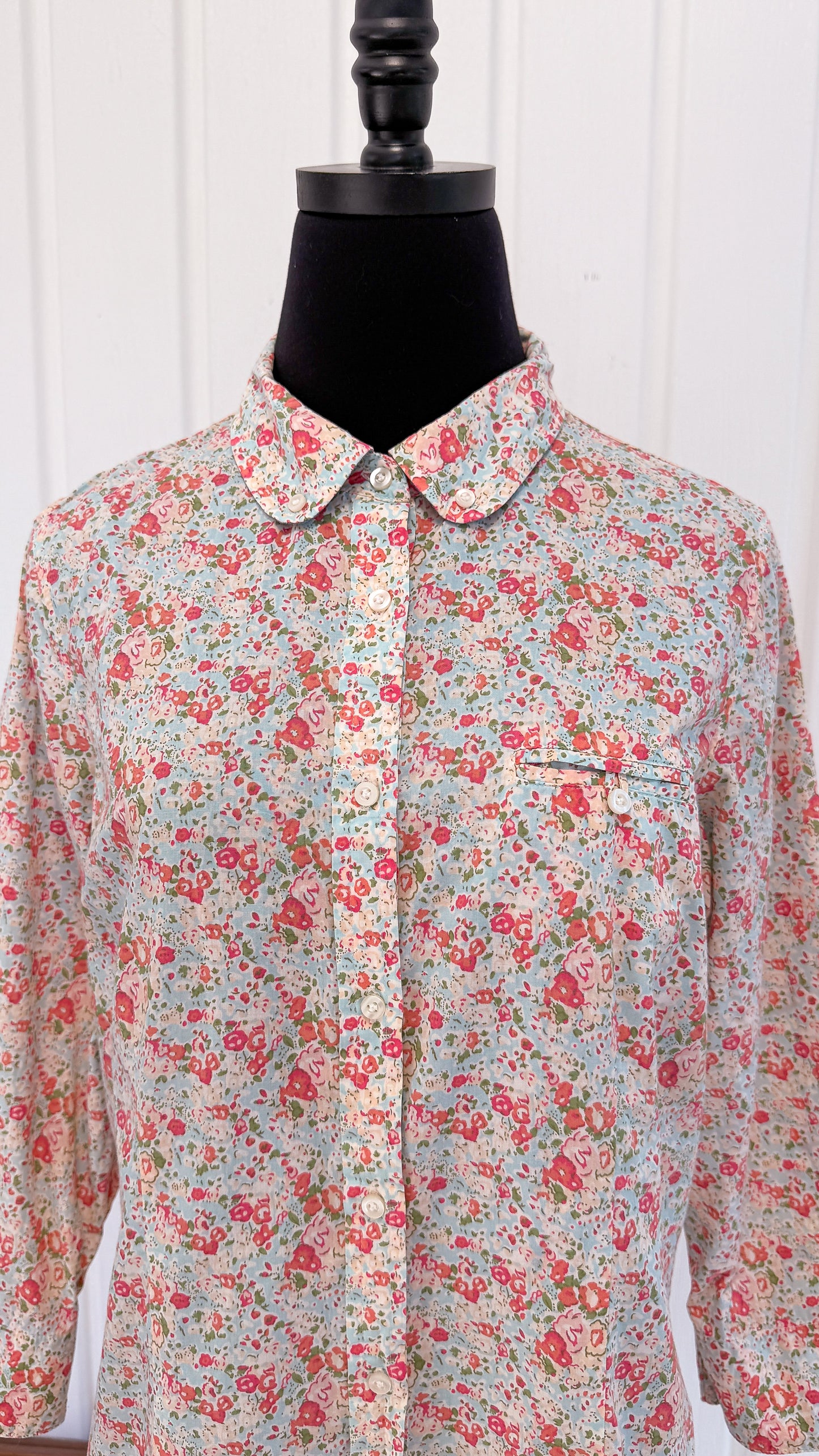 Chemisier bleu fleuris rose- medium