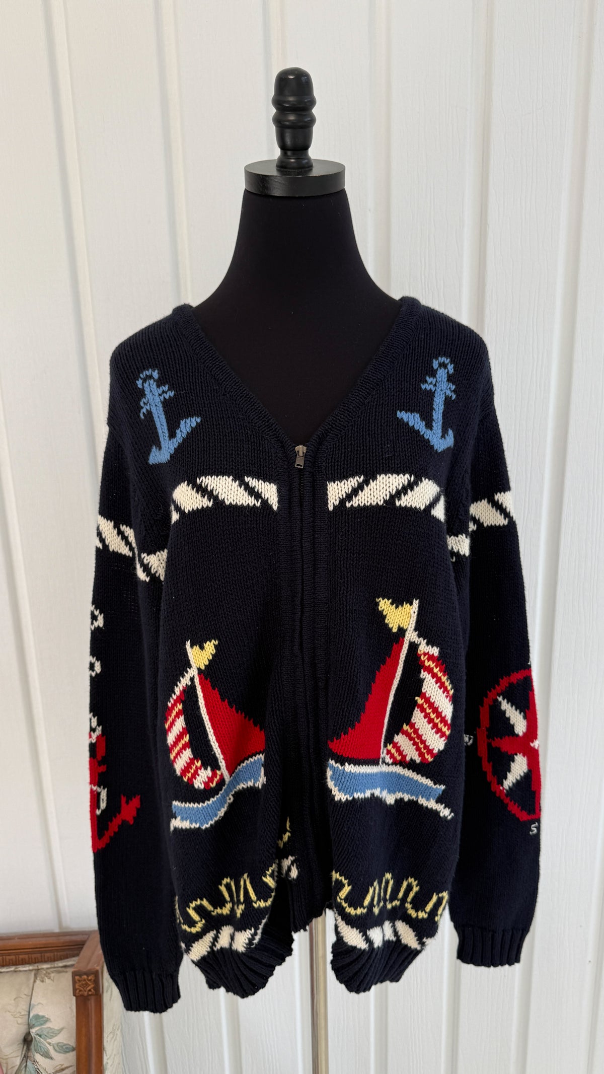 Cardigan tricot marine voiliers- large