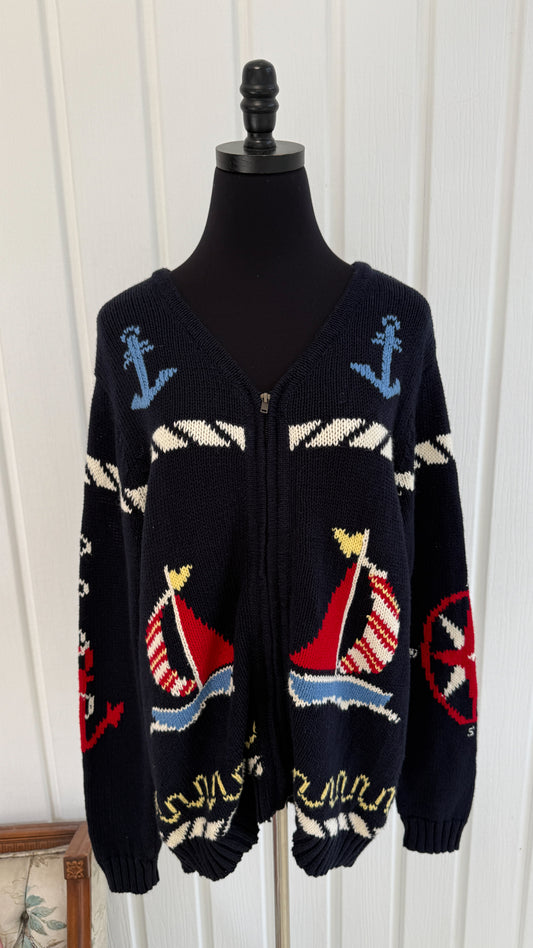 Cardigan tricot marine voiliers- large