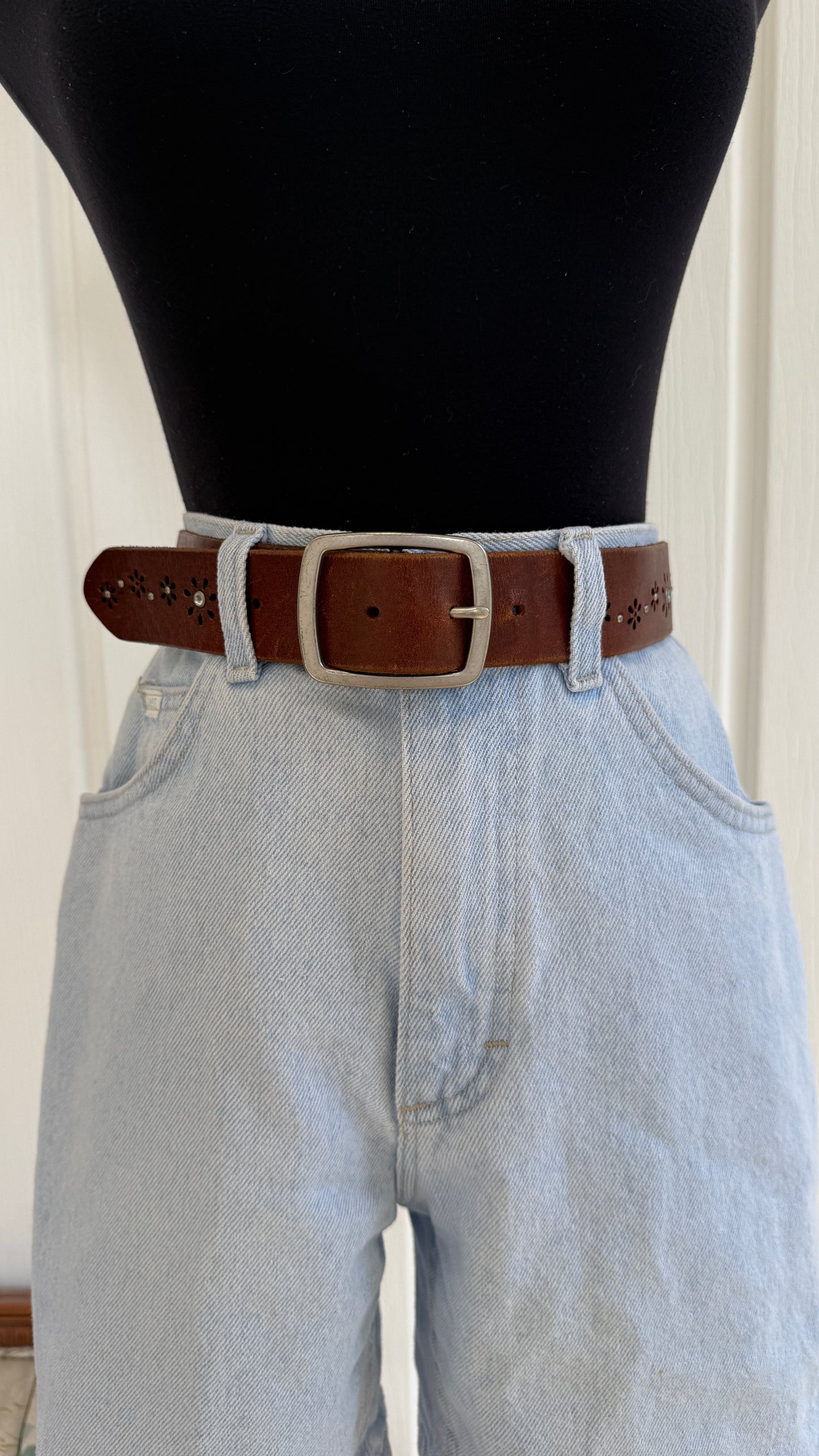 Ceinture brune fleuris- large