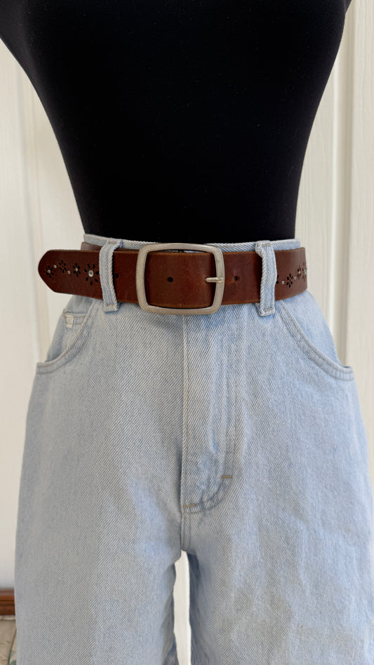 Ceinture brune fleuris- large
